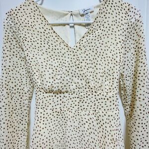 Japna XS Chic Cream & Brown Polka Dot Mini Dress Long Sleeve Tie Back